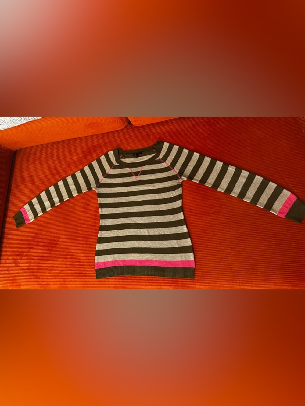 Classic Striped Crewneck Sweater with a POP of PINK - L - Picture 2 of 5